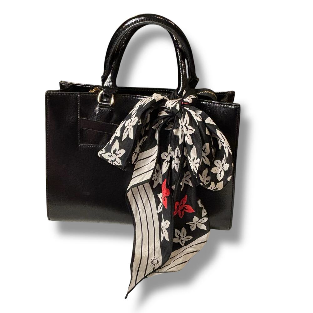 Black, White and Red Floral Long Scarf